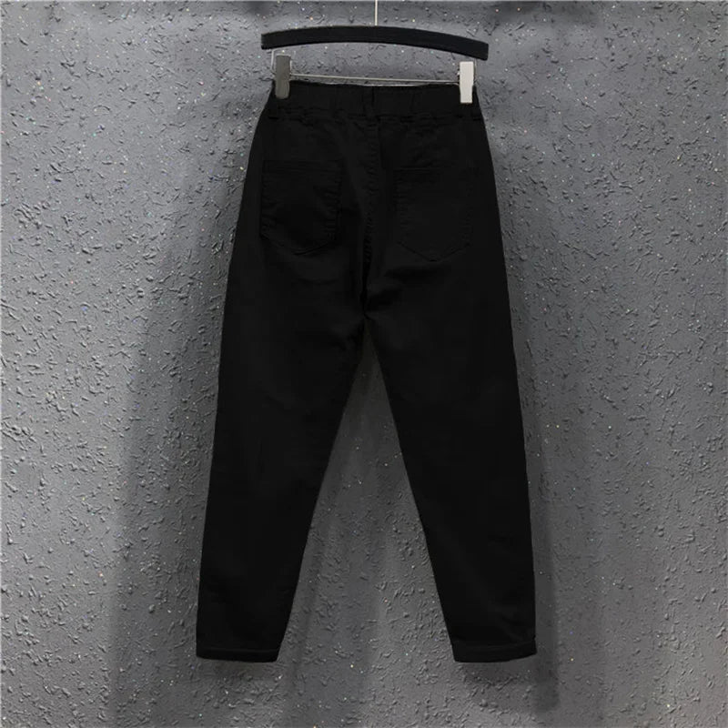 New Arrival Summer Women's Harem Pants All-matched Casual Cotton Denim Capri Pants Elastic Waist Yellow White Jeans Plus 5XL 6XL