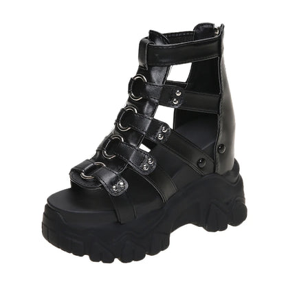 Women Thick Bottom Gladiator Shoes Woman Summer Chunky Sneakers High Platform Sandals Hollow Out 8CM Wedge Heels Beach Sandalias