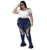 Trending Products 2022 New Arrivals FashionSlim Ripped Eyelet String Sexy Plus Size Jean for Woman