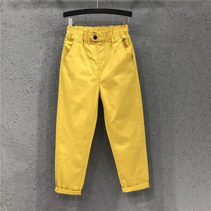New Arrival Summer Women's Harem Pants All-matched Casual Cotton Denim Capri Pants Elastic Waist Yellow White Jeans Plus 5XL 6XL