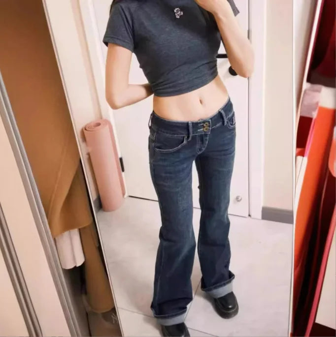 Runwaylover 3184 American Style 2024 Ladies Sexy Low Waist Flare Jeans
