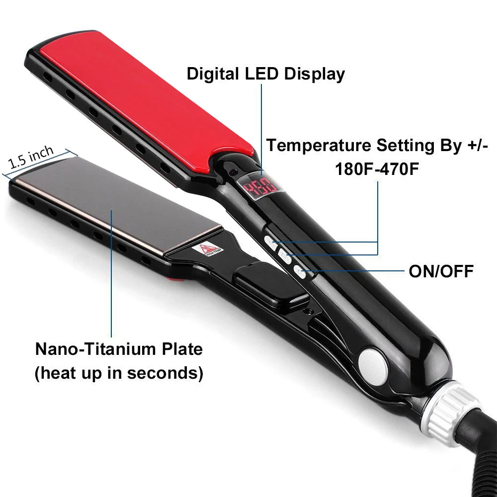 High Temperature Titanium Flat Iron Keratin Hair Straightener Professional MCH 480℉ Wide Floating Plates Straightening Irons