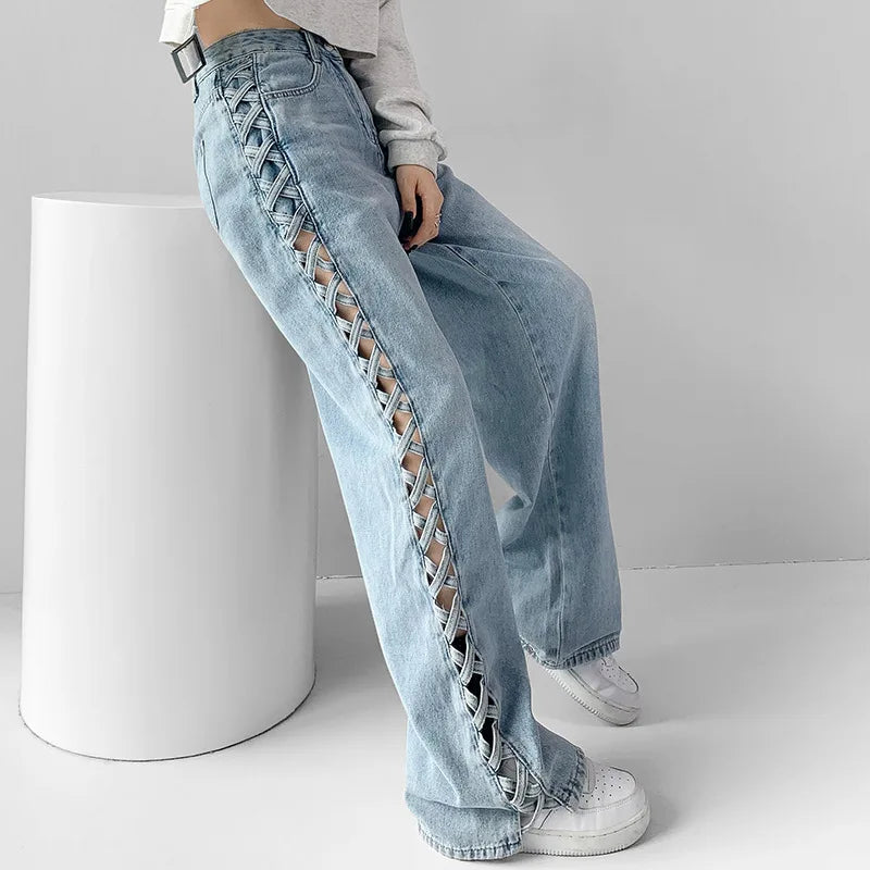 Hot Sale Plus Size Casual Flare Pants Mid Waist Distressed Bell Bottom Denim Jeans Breathable and Washed Techniques