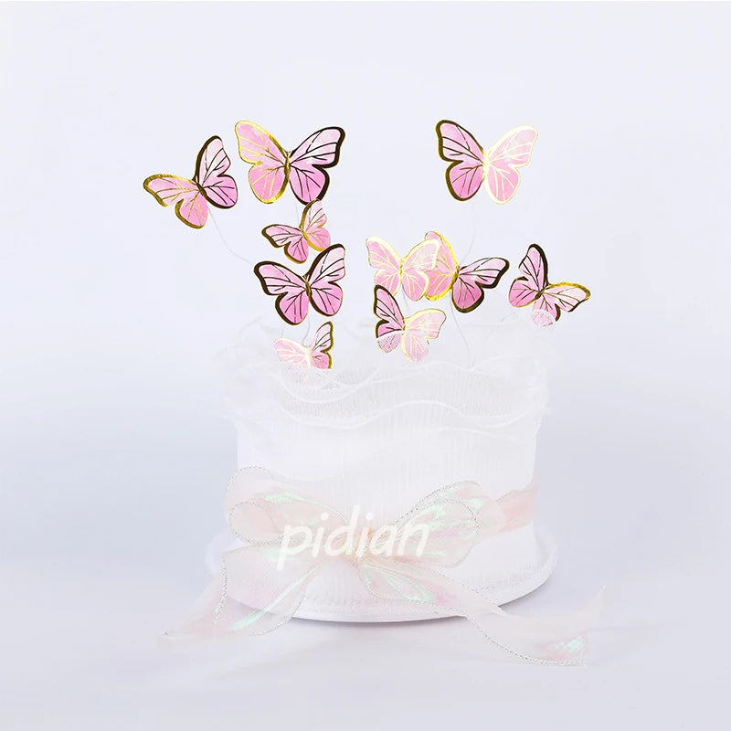Cake Decoration Bronzing Butterfly Insert 11pcs/Set Paper Pink Purple Butterfly Baking Dessert Table Dress Up Birthday Decor