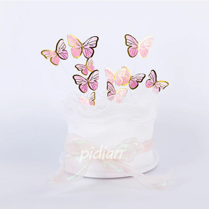 Cake Decoration Bronzing Butterfly Insert 11pcs/Set Paper Pink Purple Butterfly Baking Dessert Table Dress Up Birthday Decor