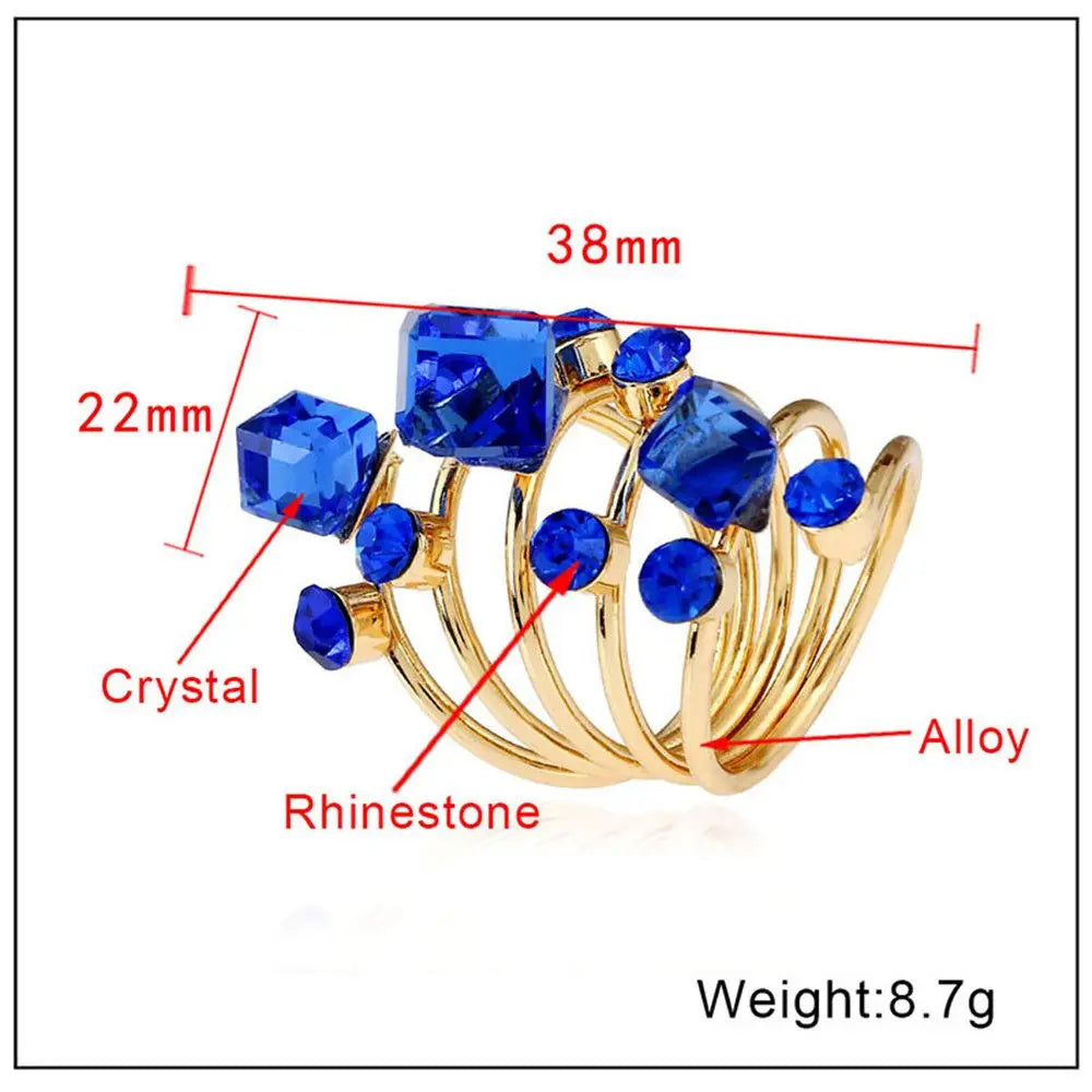 Exaggerated Luxury Vintage Geometric Rhinestone Opening Ring Knuckle Finger Antique Rings for Women Punk Statement Jewelry Gift