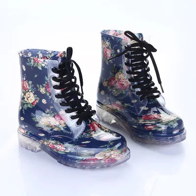 Women Rain Boots Transparent Waterproof Colorful Spring Autumn Shoes Rain Boot Woman Leopard Print Ankle Boots Large size 40