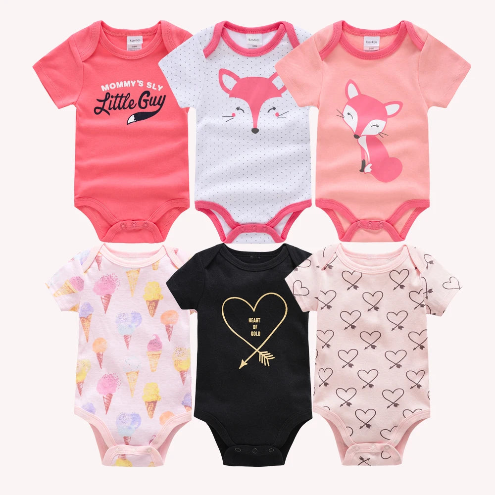 Kavkas Baby Girls Bodysuits 6/3 pcs/lot Summer Cotton Baby Clothes Short Sleeve Newborn body bebe 0-3 months Infant Clothing