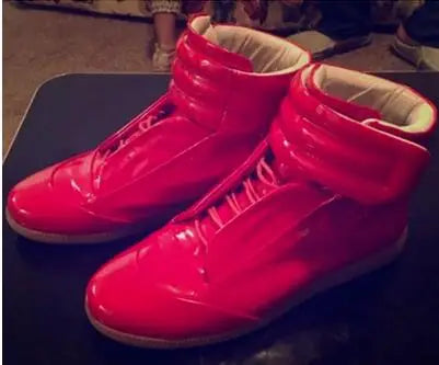 39-47 Luxury Brand Men Shoes Shiny Leather Casual Shoes Men's High Top Silvery Gold Red High Quality Men Flats Casual Shoes