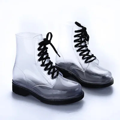 Women Rain Boots Transparent Waterproof Colorful Spring Autumn Shoes Rain Boot Woman Leopard Print Ankle Boots Large size 40