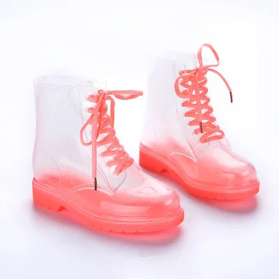 Women Rain Boots Transparent Waterproof Colorful Spring Autumn Shoes Rain Boot Woman Leopard Print Ankle Boots Large size 40