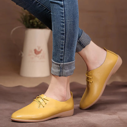 BeckyWalk Plus Size Spring Women Shoes Genuine Leather Lace Up Ladies Casual Shoes Woman Flats Zapatos Mujer 42/43/44 WSH2674