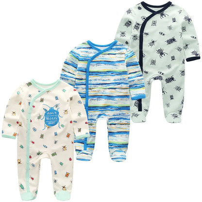3PCS Newborn Cotton Baby Girl Clothes Cartoon Baby Boy Clothes Sets Autumn Long Sleeve Jumpsuits Spring Zipper Bebes