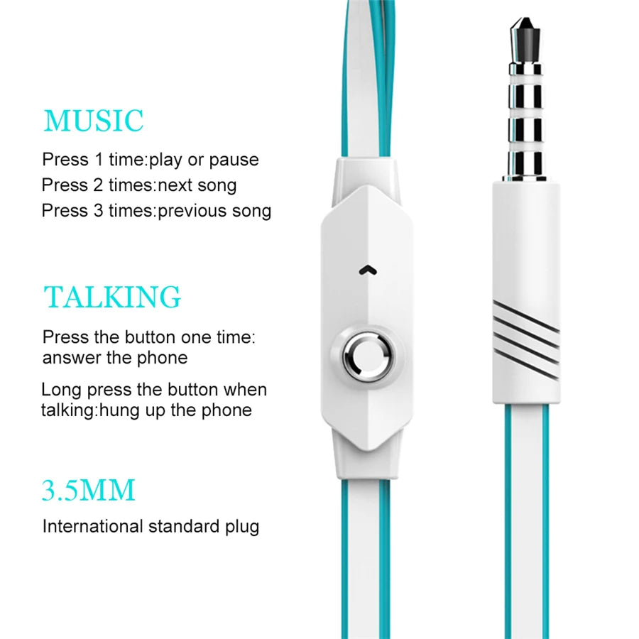 Extra Bass Headphones wired Earphone 3.5mm Earphones With Microphone Noodles Style наушники Sport Headset for Samsung