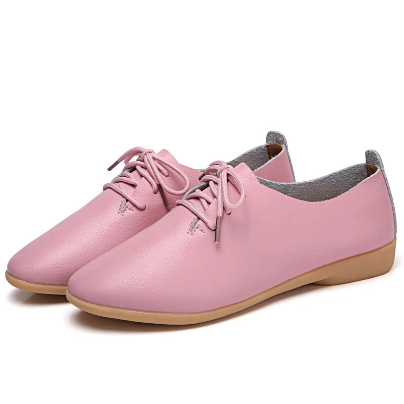 BeckyWalk Plus Size Spring Women Shoes Genuine Leather Lace Up Ladies Casual Shoes Woman Flats Zapatos Mujer 42/43/44 WSH2674