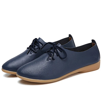 BeckyWalk Plus Size Spring Women Shoes Genuine Leather Lace Up Ladies Casual Shoes Woman Flats Zapatos Mujer 42/43/44 WSH2674