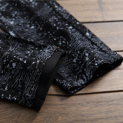 Sokotoo Men's slim black printed jeans Fashion stretch pencil pants