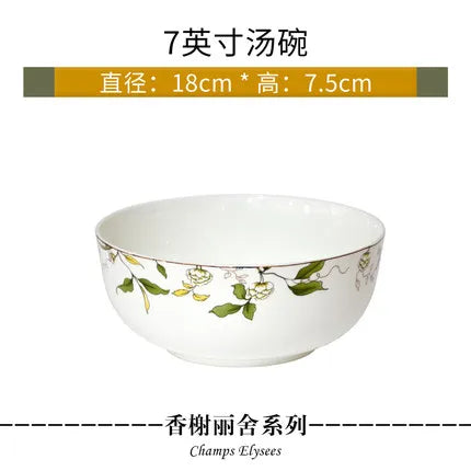 Tangshan Bone Porcelain Bowls and Dishes with Pottery Bowls and Plates with Soup Bowls and Noodles