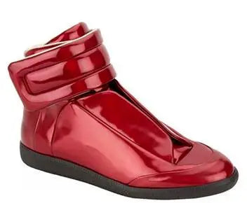 39-47 Luxury Brand Men Shoes Shiny Leather Casual Shoes Men's High Top Silvery Gold Red High Quality Men Flats Casual Shoes