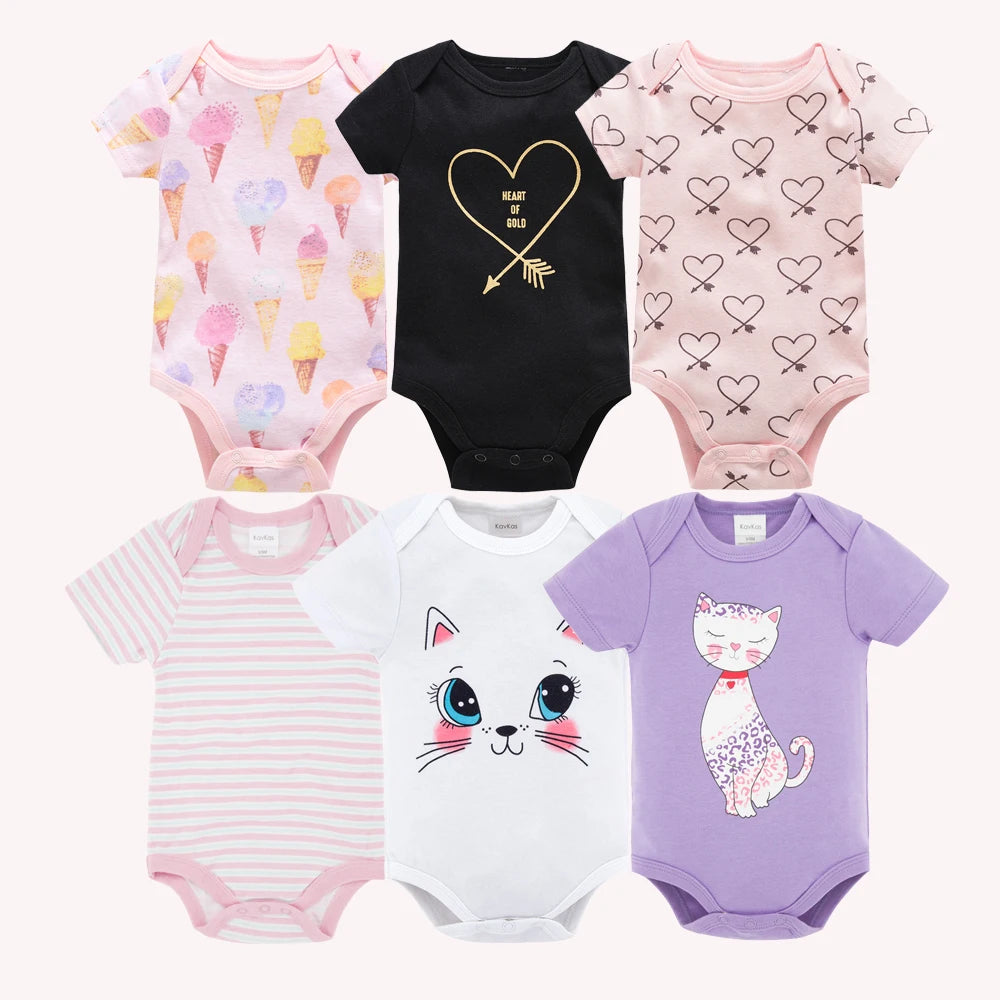 Kavkas Baby Girls Bodysuits 6/3 pcs/lot Summer Cotton Baby Clothes Short Sleeve Newborn body bebe 0-3 months Infant Clothing
