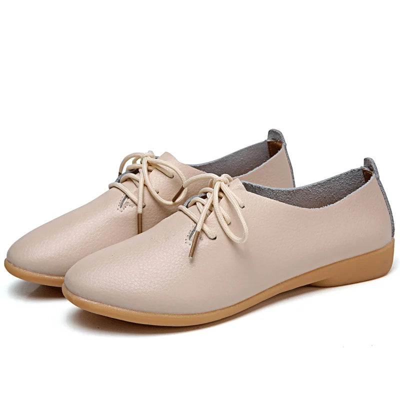 BeckyWalk Plus Size Spring Women Shoes Genuine Leather Lace Up Ladies Casual Shoes Woman Flats Zapatos Mujer 42/43/44 WSH2674