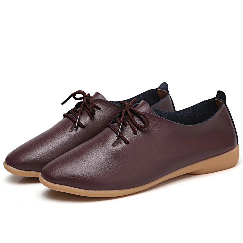 BeckyWalk Plus Size Spring Women Shoes Genuine Leather Lace Up Ladies Casual Shoes Woman Flats Zapatos Mujer 42/43/44 WSH2674