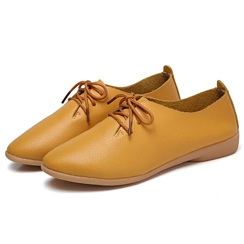 BeckyWalk Plus Size Spring Women Shoes Genuine Leather Lace Up Ladies Casual Shoes Woman Flats Zapatos Mujer 42/43/44 WSH2674