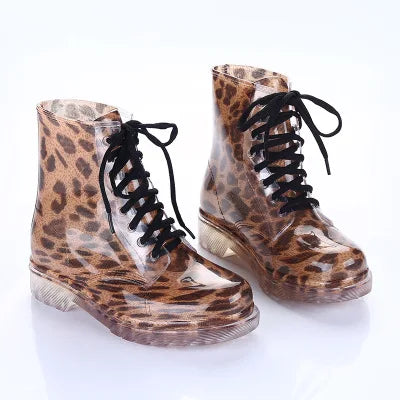 Women Rain Boots Transparent Waterproof Colorful Spring Autumn Shoes Rain Boot Woman Leopard Print Ankle Boots Large size 40