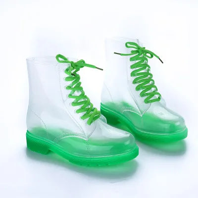 Women Rain Boots Transparent Waterproof Colorful Spring Autumn Shoes Rain Boot Woman Leopard Print Ankle Boots Large size 40