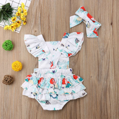 2018 Brand New Infant Newborn Cute Toddler Baby Girls Lace Bodysuit Jumpsuit Outfits Fish Clothes Headband 2Pcs Sets