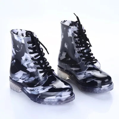 Women Rain Boots Transparent Waterproof Colorful Spring Autumn Shoes Rain Boot Woman Leopard Print Ankle Boots Large size 40