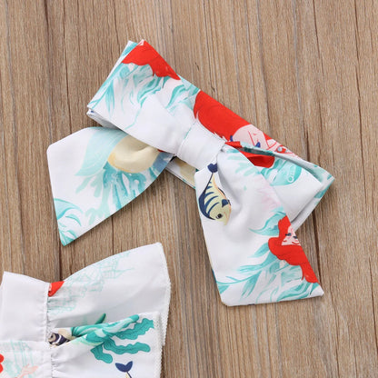 2018 Brand New Infant Newborn Cute Toddler Baby Girls Lace Bodysuit Jumpsuit Outfits Fish Clothes Headband 2Pcs Sets