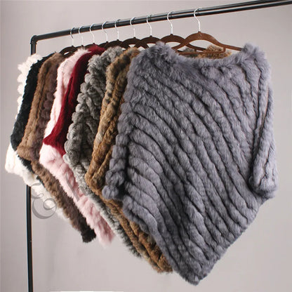 Women's Real Rabbit Fur Poncho Vest Natural Leather Winter Jacket Wrap Coat Shawl  Wedding Party Knitted Fur Vest Wholesale