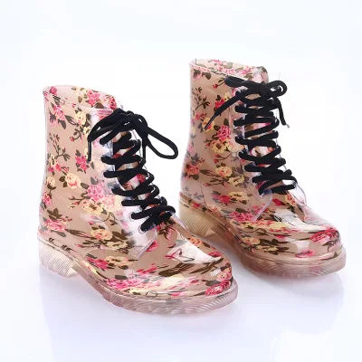 Women Rain Boots Transparent Waterproof Colorful Spring Autumn Shoes Rain Boot Woman Leopard Print Ankle Boots Large size 40