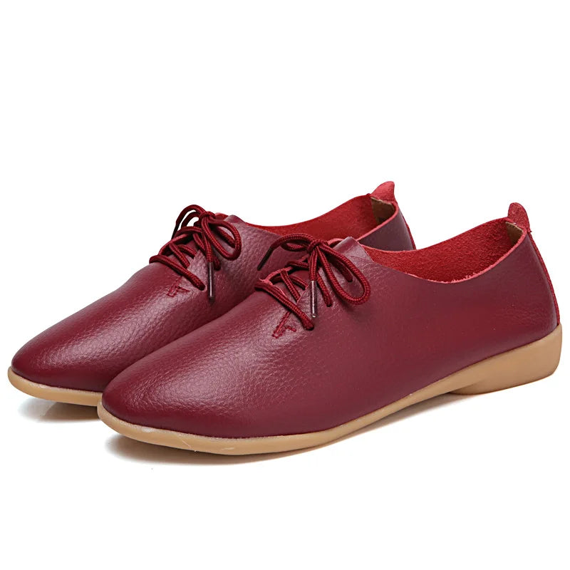 BeckyWalk Plus Size Spring Women Shoes Genuine Leather Lace Up Ladies Casual Shoes Woman Flats Zapatos Mujer 42/43/44 WSH2674