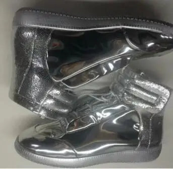 39-47 Luxury Brand Men Shoes Shiny Leather Casual Shoes Men's High Top Silvery Gold Red High Quality Men Flats Casual Shoes