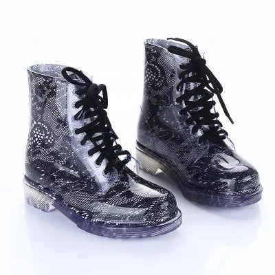 Women Rain Boots Transparent Waterproof Colorful Spring Autumn Shoes Rain Boot Woman Leopard Print Ankle Boots Large size 40