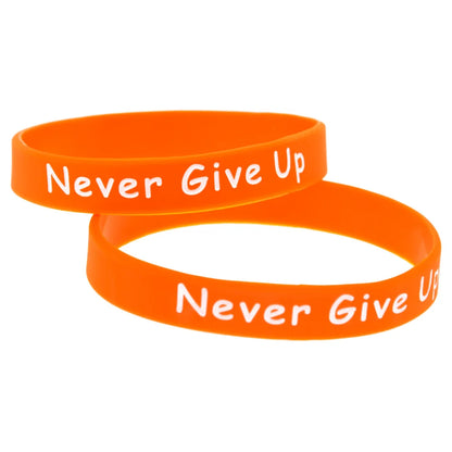 1 PC MS Fighter Never Give Up Silicone Wristband Orange Motivational Bracelet