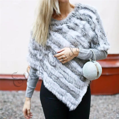 Women's Real Rabbit Fur Poncho Vest Natural Leather Winter Jacket Wrap Coat Shawl  Wedding Party Knitted Fur Vest Wholesale