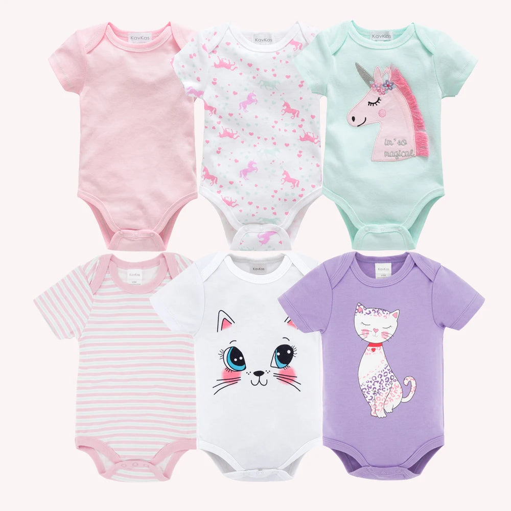 Kavkas Baby Girls Bodysuits 6/3 pcs/lot Summer Cotton Baby Clothes Short Sleeve Newborn body bebe 0-3 months Infant Clothing