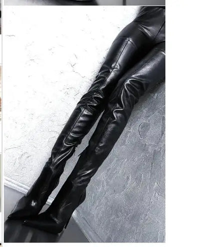 Botas mujer invierno black women shoes thigh high heel bota over the knee boots pointed toe long female motorcycle plus size47