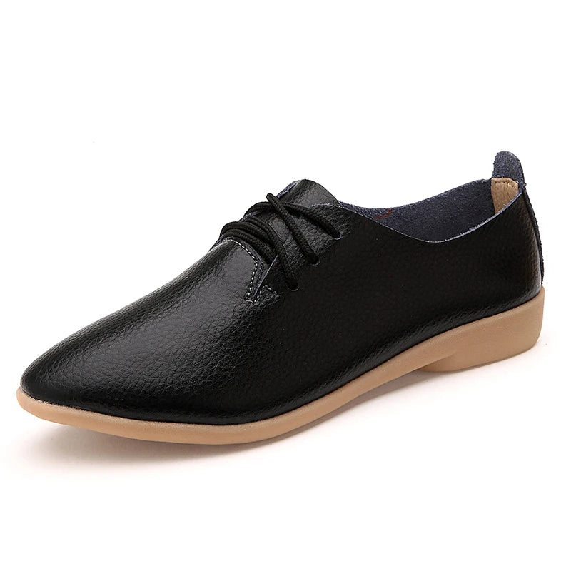 BeckyWalk Plus Size Spring Women Shoes Genuine Leather Lace Up Ladies Casual Shoes Woman Flats Zapatos Mujer 42/43/44 WSH2674
