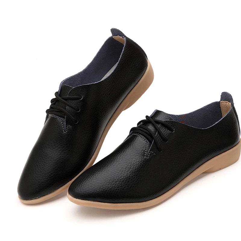 BeckyWalk Plus Size Spring Women Shoes Genuine Leather Lace Up Ladies Casual Shoes Woman Flats Zapatos Mujer 42/43/44 WSH2674