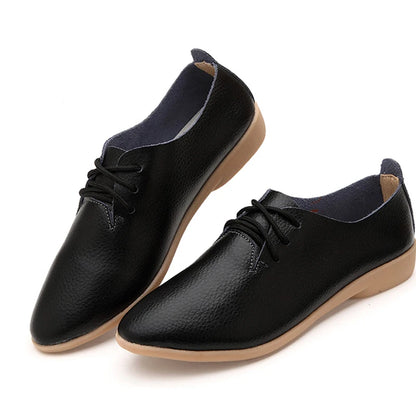 BeckyWalk Plus Size Spring Women Shoes Genuine Leather Lace Up Ladies Casual Shoes Woman Flats Zapatos Mujer 42/43/44 WSH2674