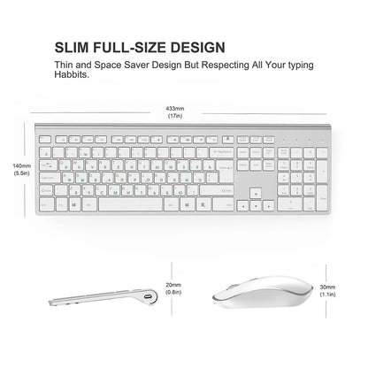 Wireless keyboard mouse , 2.4 gigahertz stable connection rechargeable battery, Full-size Russian layout,Black grey Silver white