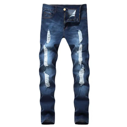 RNSHANGER Men Fashion Street Style Ripped Skinny Jeans Vintage Wash Solid Denim Trouser Mens Casual Slim Fit Pencil Denim Pants