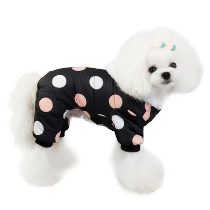 Dot Warm Pet Clothes for Dog Windproof Jackets Outdoor Fleece Hooded Coats Small Dog Winter Jumpsuit Clothing