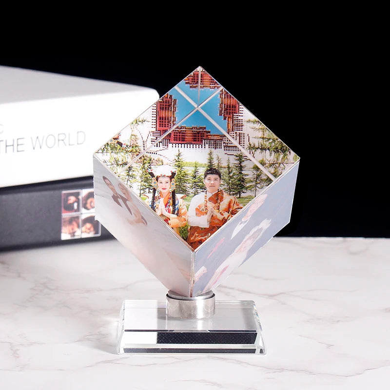 Personalized Customization Crystal Cube Shape Photo Album Glass Figurines Graduation Wedding Souvenir Home Decor Christmas Gifts