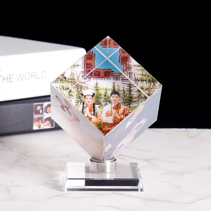 Personalized Customization Crystal Cube Shape Photo Album Glass Figurines Graduation Wedding Souvenir Home Decor Christmas Gifts
