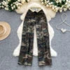 2025 Autumn Casual Wide Leg Jeans Women Print Printed High Waist Denim Pants Girls Outdoor Pants Wholesale